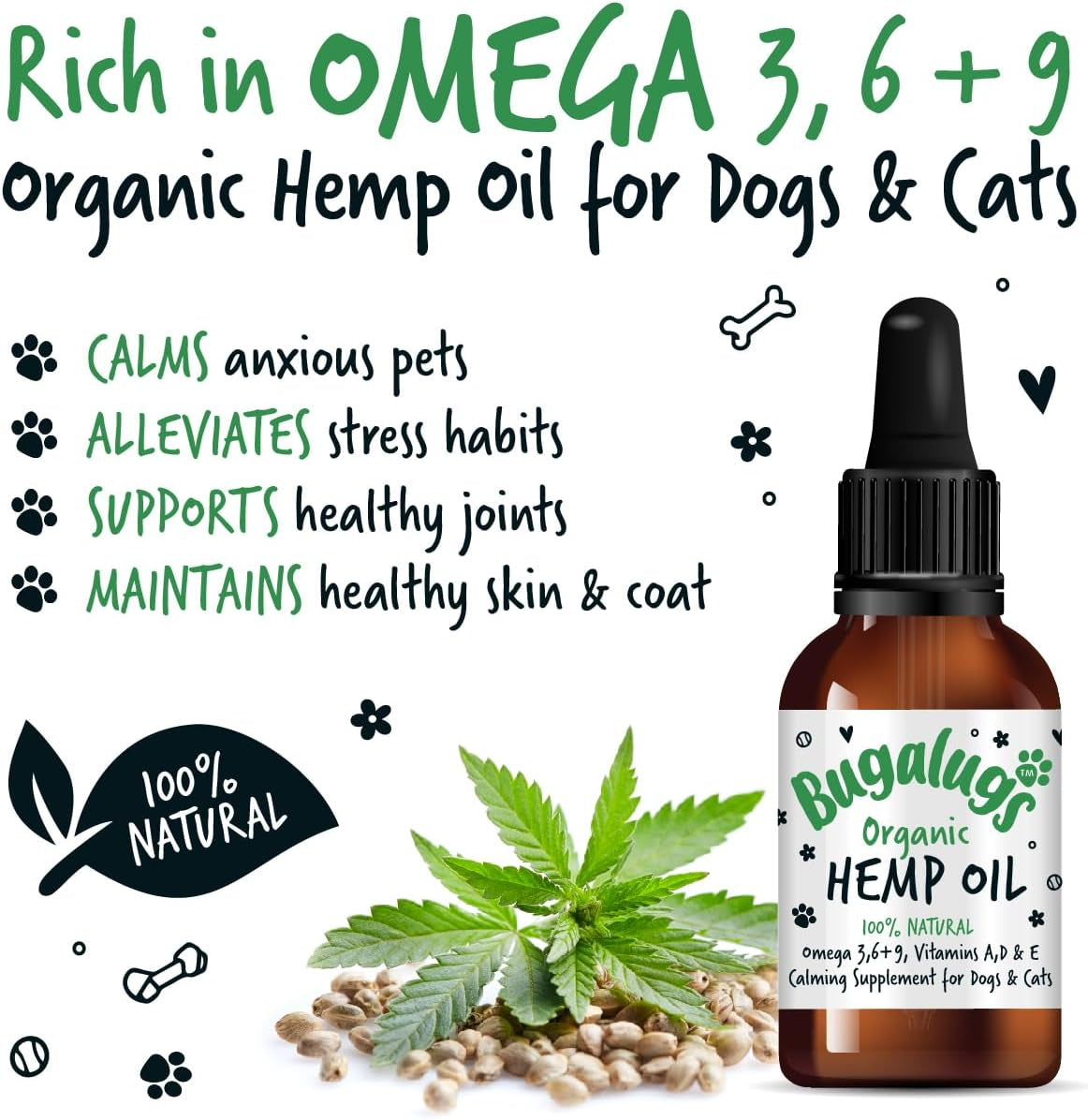 Hemp Oil Dog Calming Products Nervous Products for Dog Anxiety Relief - Hemp Oil for Dogs Uk Food Supplements with Omega 3, 6, 9 Support Hip, Joint & Dog Calming
