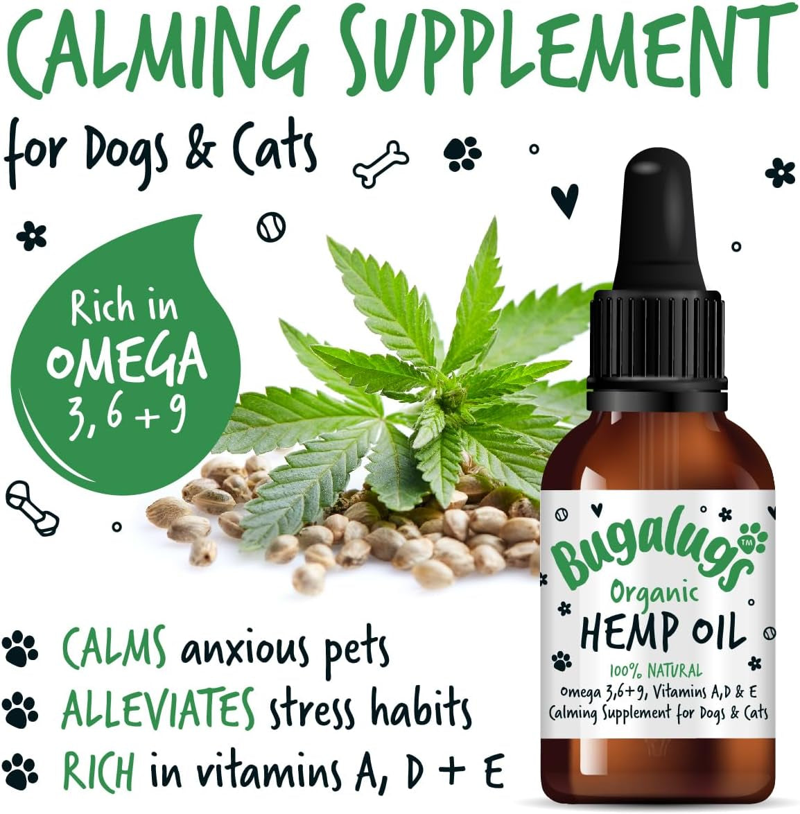Hemp Oil Dog Calming Products Nervous Products for Dog Anxiety Relief - Hemp Oil for Dogs Uk Food Supplements with Omega 3, 6, 9 Support Hip, Joint & Dog Calming