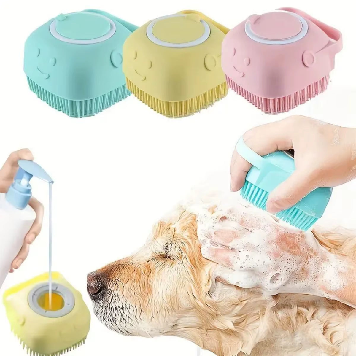 1Pc Soft Silicone Dog Bath Brush - Gentle Massage with Shampoo Dispenser - Efficient Cat Grooming Brush for a Paws-Itive Cleanin