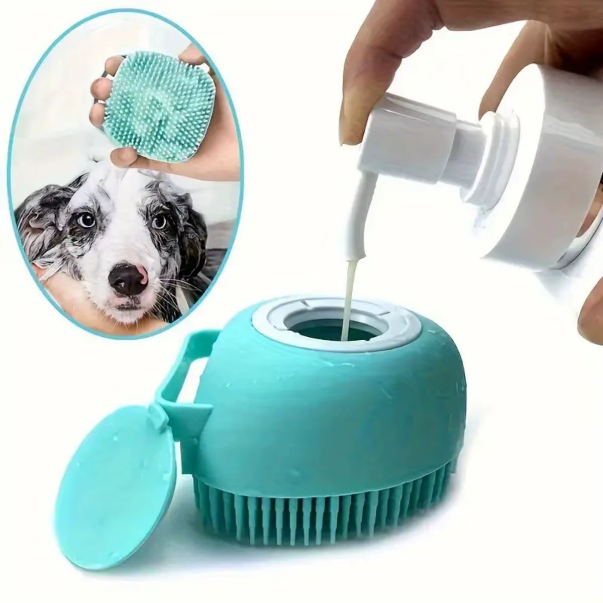 1Pc Soft Silicone Dog Bath Brush - Gentle Massage with Shampoo Dispenser - Efficient Cat Grooming Brush for a Paws-Itive Cleanin