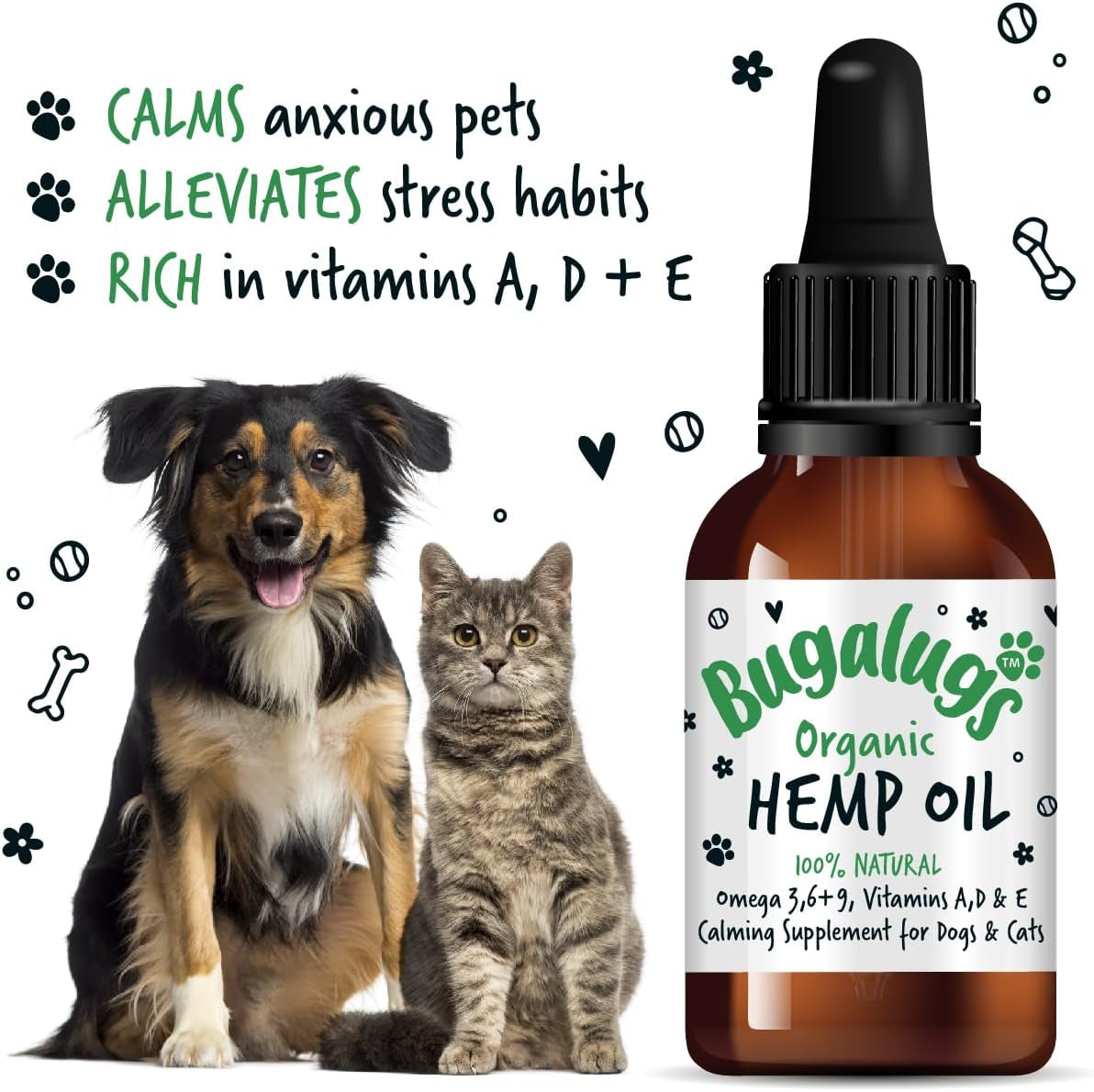 Hemp Oil Dog Calming Products Nervous Products for Dog Anxiety Relief - Hemp Oil for Dogs Uk Food Supplements with Omega 3, 6, 9 Support Hip, Joint & Dog Calming